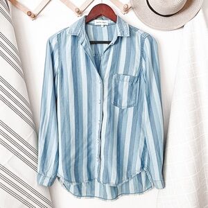 Anthropologie Bella Dahl Fray Hem Striped Button Down Top